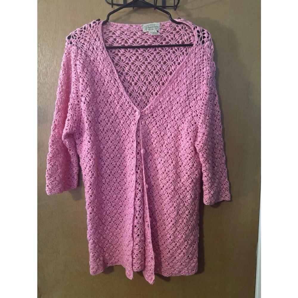 Womens Vintage 90’s Pink Crochet Cardigan Plus Size Like New